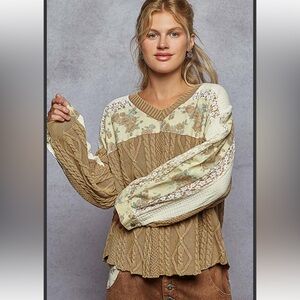 POL Women's Sweater in Brown and Cream
